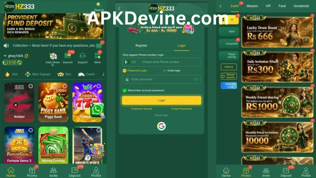 HZ333 Game App internal interface, promotion center and registration section of game